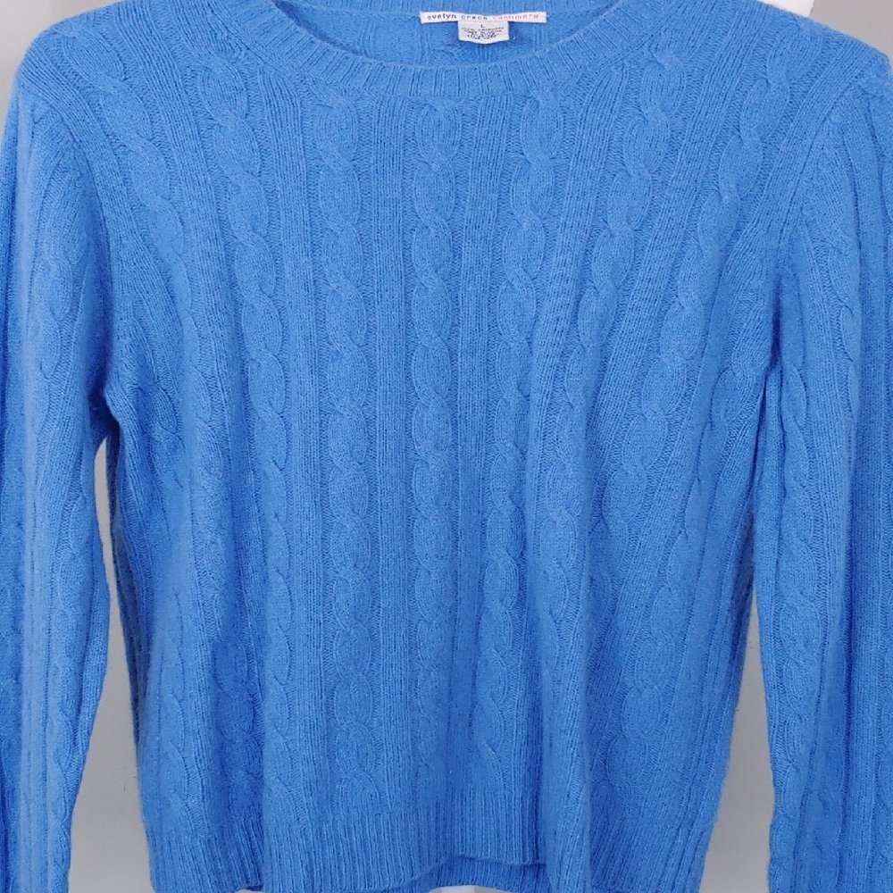 Evelyn Grace Blue Cashmere Cable Knit Sweater